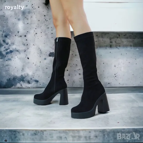 Ботуши на ток - черен велур, снимка 1