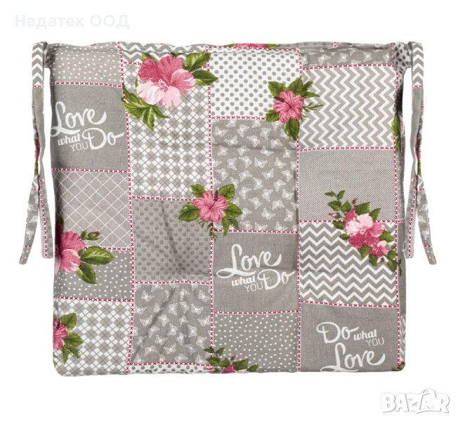 Възглавница за стол, Floral Design, 40x40cм, Сиво/ розова, снимка 1