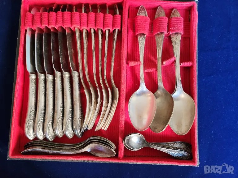 прибори за хранене, к-т от 30 прибора от посребрен мелхиор + черпак, красиви, солидни , от СССР, снимка 1