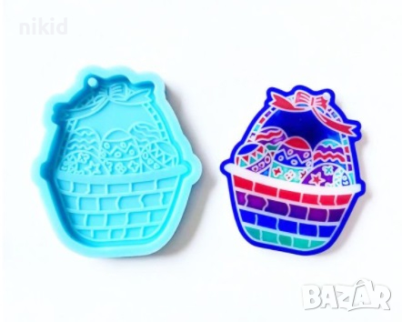 Великденска кошница с яйца плитък силиконов молд форма фондан шоколад гипс смола декор, снимка 1