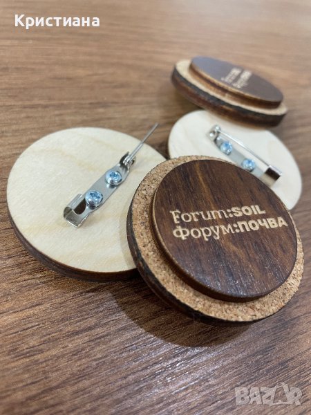 Дървени значки с корк, снимка 1