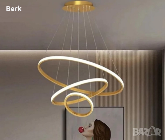 LED полилей 3-ка цвят Злато/Бяло, снимка 2 - Полилеи - 52487756