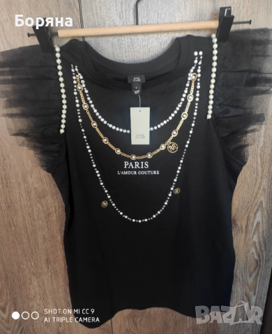 River Island нова с етикет тениска топ с перли и тюл, снимка 4 - Потници - 52169812