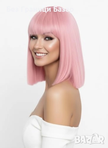 Нова Къса розова перука с бретон за аниме Хелоуин ежедневие Коса жени, снимка 7 - Аксесоари за коса - 52248125