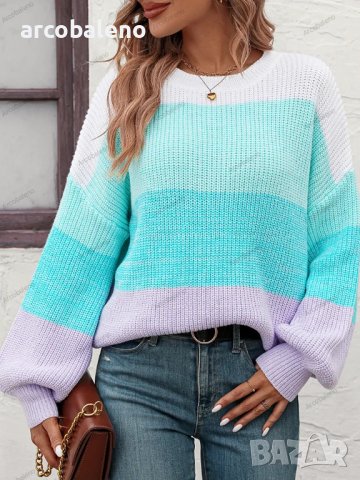 Дамски моден пуловер с цветни блокове, 3цвята - 023, снимка 7 - Блузи с дълъг ръкав и пуловери - 42305738