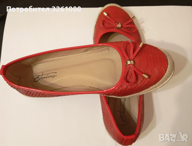 Червени обувки тип балерини. Размер 38, снимка 1 - Дамски ежедневни обувки - 44914501