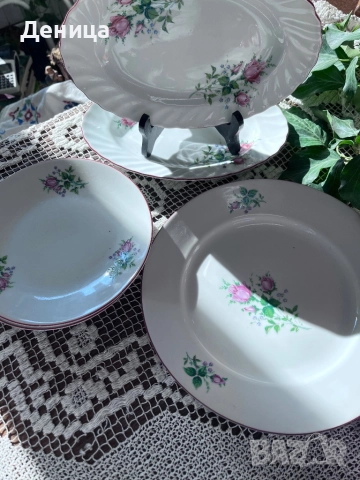 Българска роза на Китка Златен кант, изчистен модел 6 броя-24 см за основно 6 броя-23.5 см , снимка 4 - Чинии - 52658113