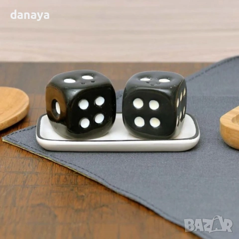 6283 Керамични солнички Зарчета с поставка – комплект за сол и пипер, снимка 2 - Аксесоари за кухня - 53208230