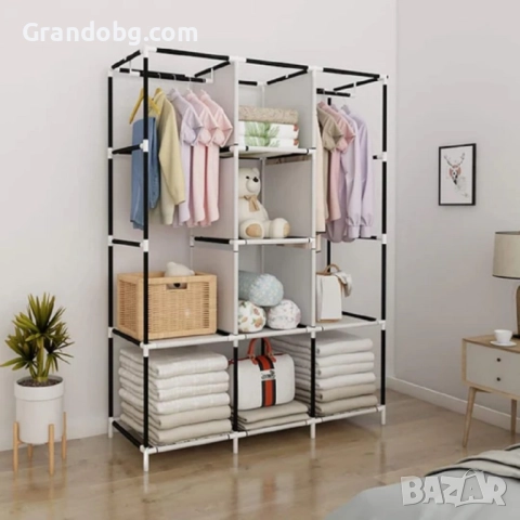 Трикрилен Текстилен Гардероб 170х130х45СМ., снимка 3 - Гардероби - 52185058