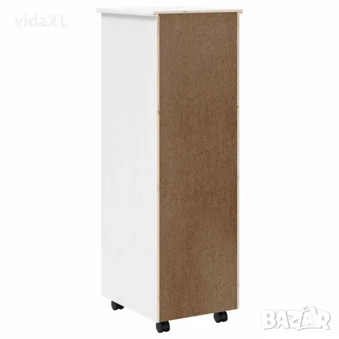 vidaXL Шкаф с чекмеджета на колелца MOSS, бял, бор масив, снимка 6 - Шкафове - 56147342