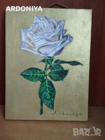 Бяла роза картина маслени бои , снимка 3 - Картини - 44619664