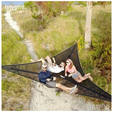 ГИГАНТСКИ Триточков ХАМАК Триъгълна люлка за 3 души *280см * Три точки, снимка 2 - Къмпинг мебели - 53873023