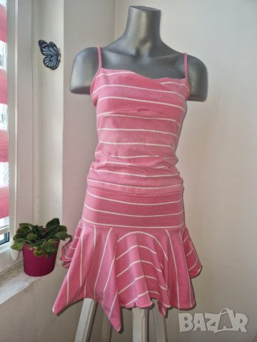 Дамски комплект потник и къса пола С памук розови райе без следи от употреба 