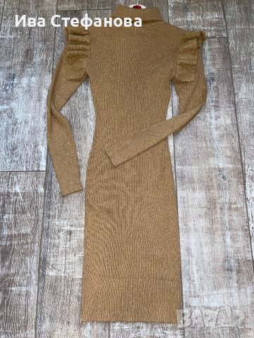 Нова елегантна миди midi спортно елегантна ежедневна ластична бежова рокля рипс тип поло яка , снимка 5 - Рокли - 42655712