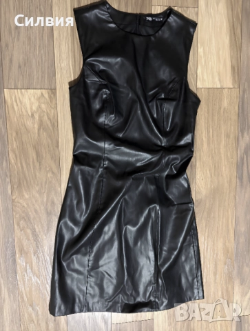 Чисто нова черна лъскава кожена рокля "Zara" / "Зара", номер 36, размер S, снимка 4 - Рокли - 52833938