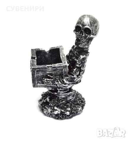 Стилен пепелник от полирезин с релефни декорации - скелет с цигара и надпис., снимка 3 - Други - 41971166