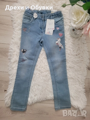 Детски дънки с пайети и блузка със зайче , снимка 2 - Детски панталони и дънки - 47633796