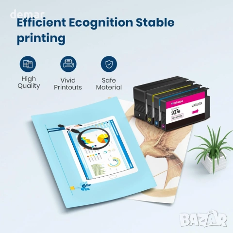 937e 937XL Мастилени касети, с чипове, за HP Officejet Pro (4 броя, CMYK), снимка 5 - Консумативи за принтери - 53835780