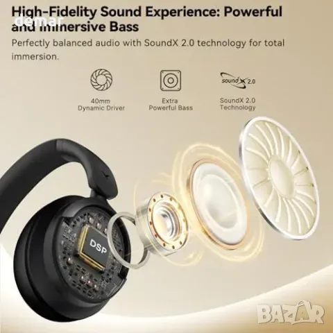 Черни безжични слушалки Hero Max Bluetooth 6.0 с активно шумопотискане, снимка 2 - Други стоки за дома - 56011817