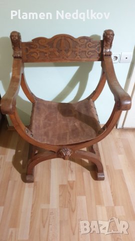 Масивен стар стол със орнаменти,глава и крака на лъв, снимка 8 - Столове - 39663658