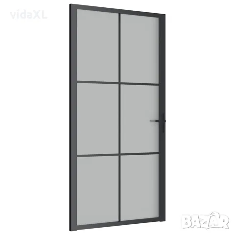 vidaXL Интериорна врата, 102,5x201,5 см, черен мат, стъкло и алуминий