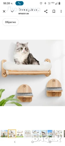 Стена за катерене за котки, изработена от масивно каучуково дърво, включва 2 стълби за котки
