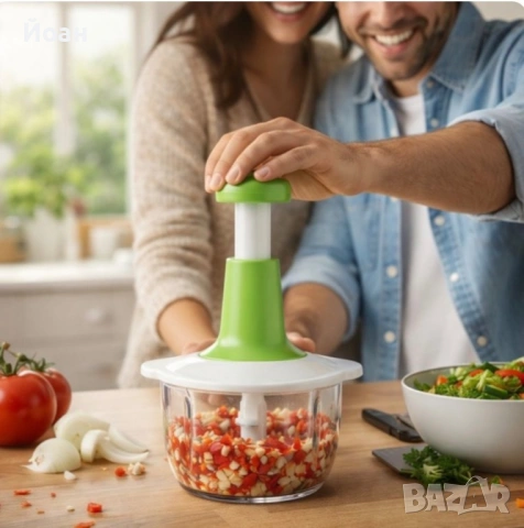 Ръчен кухненски чопър 900 мл с 3 остриета от неръждаема стомана Cheffinger, снимка 2 - Аксесоари за кухня - 53123091