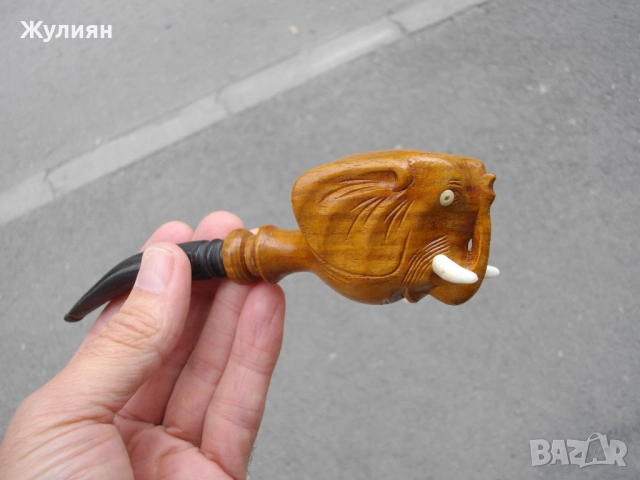 КОЛЕКЦИОНЕРСКА СТАРА ЛУЛА СЛОН ДЪРВОРЕЗБА БИВОЛСКИ РОГ , снимка 7 - Антикварни и старинни предмети - 51315883