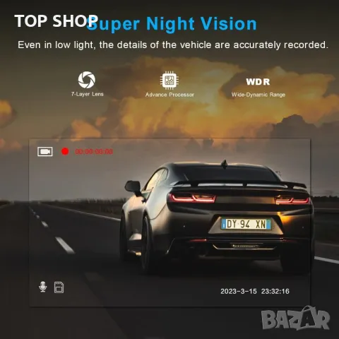 Високоскоростна камера Edospor Dash Cam за автомобили + 64G SD карта, снимка 6 - Аксесоари и консумативи - 48487399