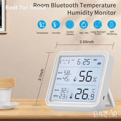 Bluetooth хигрометър, стаен термометър  oт Yasorn, снимка 4 - Друга електроника - 50916928