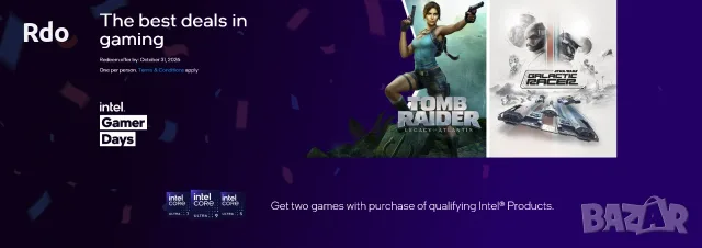 Intel gamer days ключ за 2 игри Tomb Raider/Star wars + бонус 3та