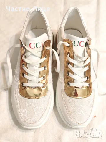 Оригинални Италиански Дамски Маратонки GUCCI със Златни Елементи 38 р-р, снимка 2 - Маратонки - 49604828