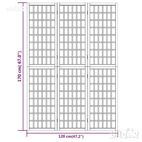 vidaXL Параван за стая, 3 панела, в японски стил, 120x170 cм, бял, снимка 7 - Паравани - 56147240