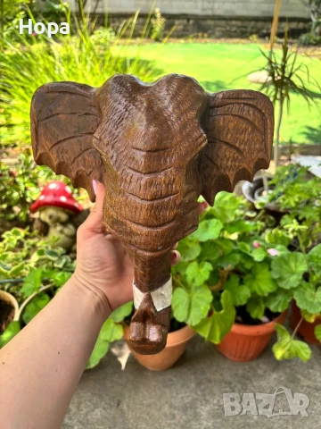 Слонска глава за стена от тиково дърво, снимка 2 - Декорация за дома - 50792048