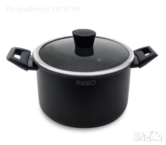 Тенджера с капак Brio Stone, диам. 22 см, 5,6 л, 5-слойно мраморно покритие, незалепващо, *НОВА*