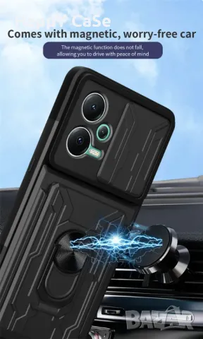 Xiaomi Redmi Note 14 / 14 Pro / 14 Pro+ / CARD SLOT Удароустойчив кейс гръб калъф с пръстен, снимка 2 - Калъфи, кейсове - 48643937