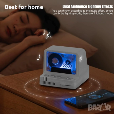 Преносим стерео ретро Bluetooth високоговорител с касетофон, сив (бял), снимка 2 - Bluetooth тонколони - 53405753