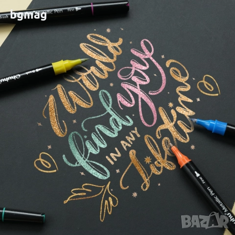✎Ohuhu Metallic Marker Pens маркери с два писеца тип четка и тънък писец, 24 металикови цвята, снимка 7 - Ученически пособия, канцеларски материали - 52183635