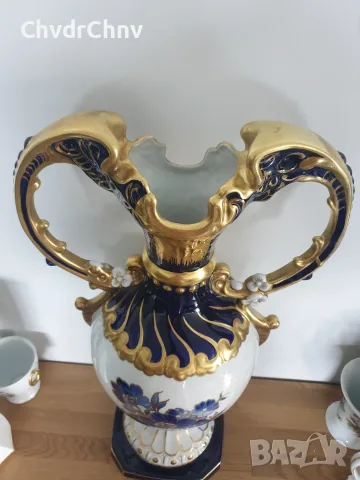 Royal Dux Bohemia 63см-5кг/Роял Дюкс Бохемия голяма стара порцеланова ваза с дръжки, снимка 2 - Вази - 55970197