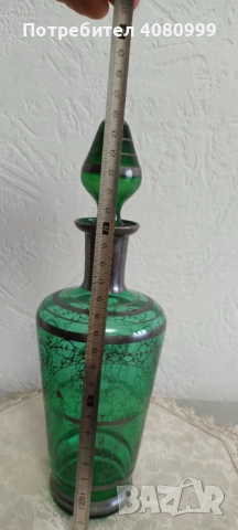 Венецианска карафа рисувана със сребро и три чашки, снимка 6 - Антикварни и старинни предмети - 51938860