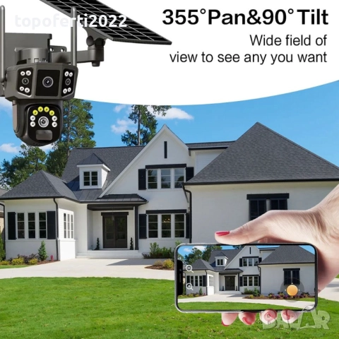 4G Соларна камера 2 обектива • SIM карта • Без ток / Без WiFi • V380 Pro, снимка 2 - Друга електроника - 52985308