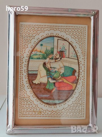 Сребърна рамка с рисунка в/у слонова кост/сребро 925/, снимка 1