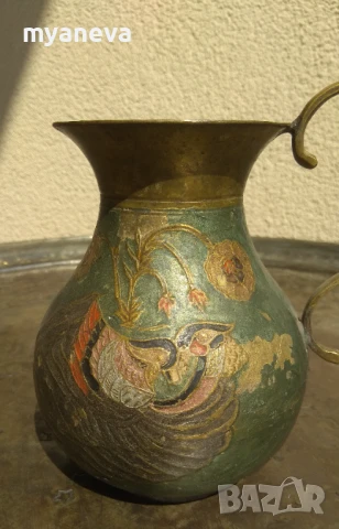 Бронзови съдове с емайл и орнаменти с птици и цветя . , снимка 2 - Антикварни и старинни предмети - 50918260