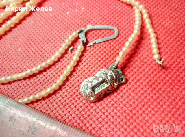 СТАР ДВУРЕДЕН ПЕРЛЕН ГЕРДАН ОГЪРЛИЦА ЧЕШКИ ПЕРЛИ с КРАСИВА ПОСРЕБРЕНА ЗАКОПЧАЛКА РЕТРО КОЛИЕ 27635, снимка 3 - Антикварни и старинни предмети - 47284323