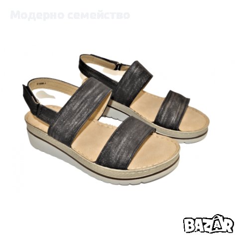 Дамски летни сандали в черно с лепка , снимка 1 - Сандали - 44471804