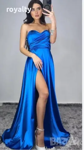 Официална синя дълга рокля