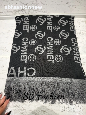 Chanel плътен шал сиво/черен