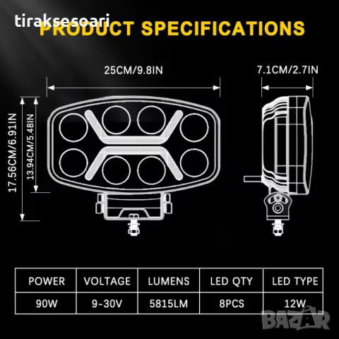 180W Оригинални Мощни LED Диодни Фарове Халогени за Ролбар за Камион, снимка 2 - Аксесоари и консумативи - 48408754