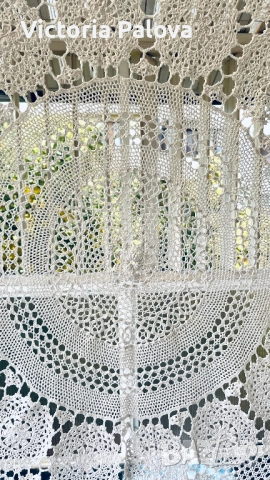 Красива плетена покривка цвят екрю 165см, снимка 5 - Покривки за маси - 52062462