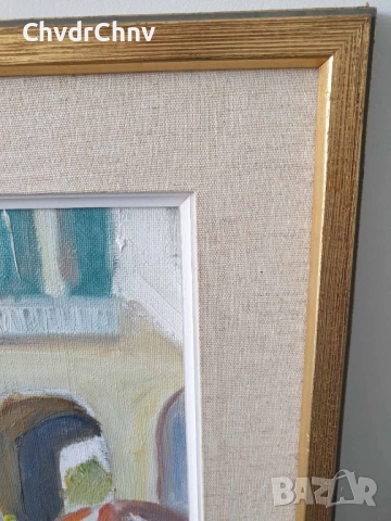 Nilsson 54х46см/шведска стара картина масло върху платно/градски пейзаж/жени-монахини/дървена рамка, снимка 8 - Картини - 51535073